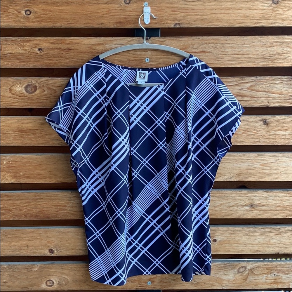Anne Klein blue and white stripped top